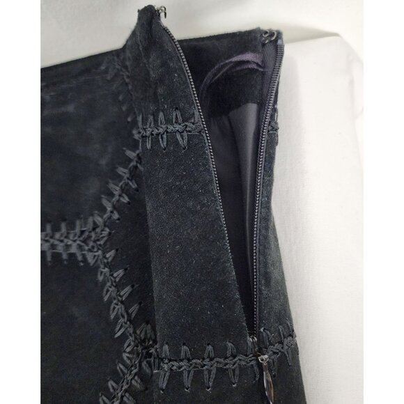 Danier Genuine Leather Black Suede Hexagon Maxi Skirt Size 14 Drk Boho Cowgirl - Picture 7 of 12